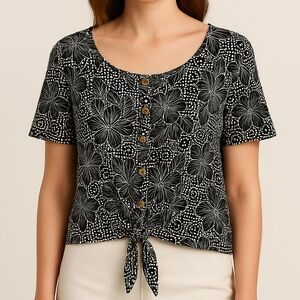 Maurices Black Tie Front Short Sleeve Blouse